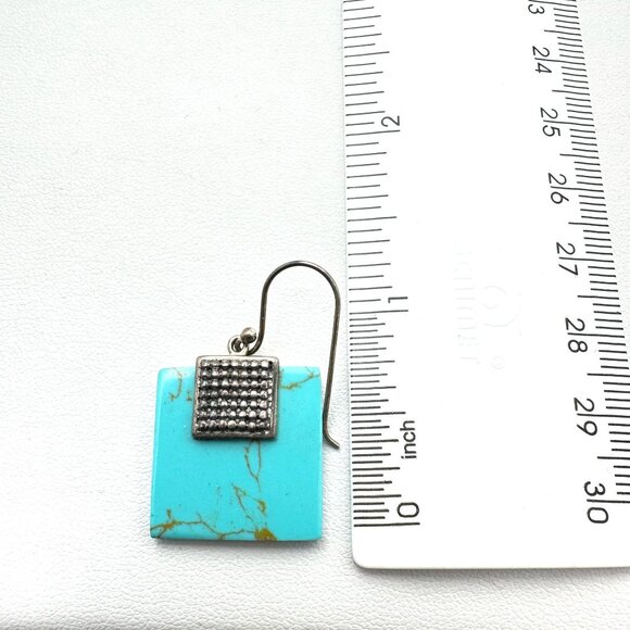 Turquoise and Silver Square Earrings - Picture 5 of 5
